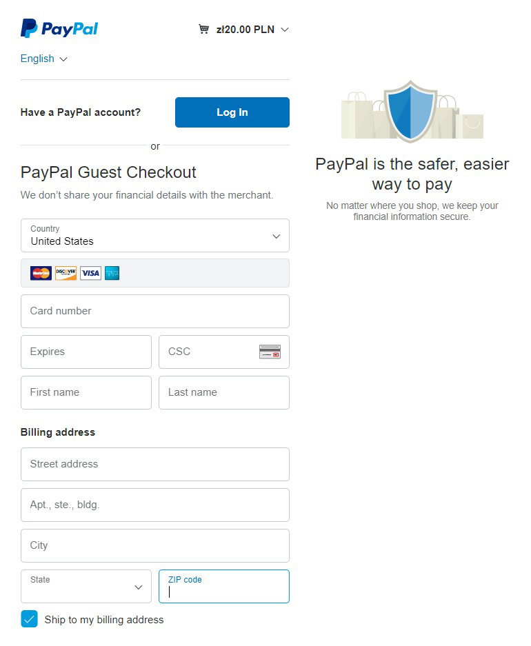 Płaność za pomocą PayPal