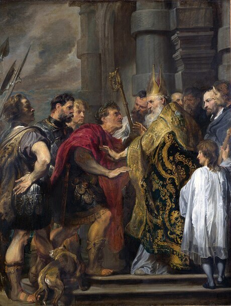 Święty Ambroży i cesarz Teodozjusz (mal. Antoon van Dyck)