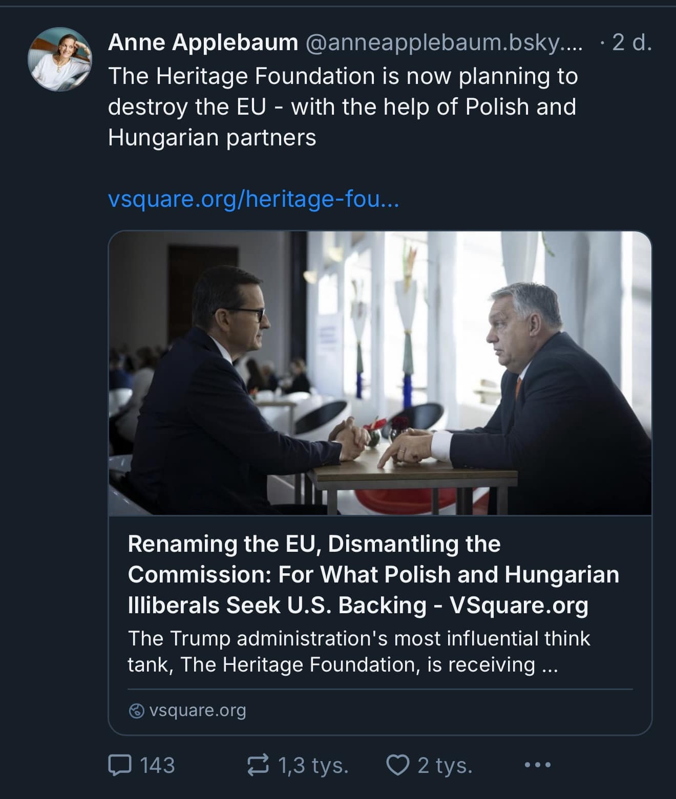 Anne Applebaum "promotes" Ordo Iuris' ideas for the European Union
